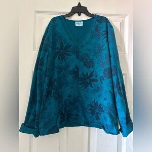 Stretch Terry Sweatshirt - Bali Vertigo Print Prairie Cotton Size medium